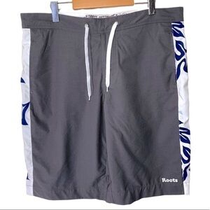 𝅺roots Gray White Board Shorts Drawstring Waist 4 Pockets Bermudas Size Large